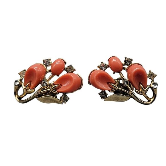 CROWN TRIFARI Clip on Earrings Coral Mold Thermoset 1956 Pebble Beach Collection - Picture 13 of 16
